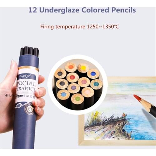 12 Underglaze Colored Pencils Set Medium Temperature Glaze Water-soluble Hook Line Pencils DIY Ceramic Blank Hand-painted Tools