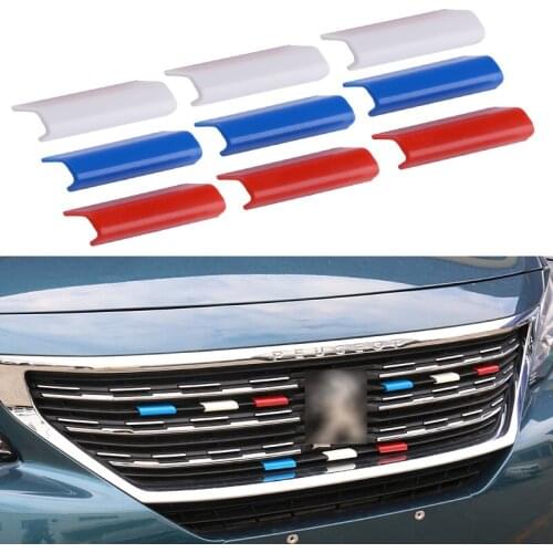 9pcs Car Front Grille Grill Cover Trim France Flag Color Fit for Peugeot 301 4008 308 408 508