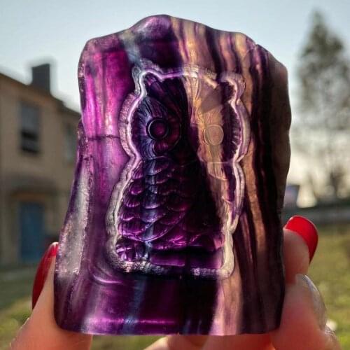 Natural Fluorite Stone Owl Crystal Gemstone Island Stones Crystals Wicca Pierre Naturelle Cristaux Healing Decor Cristal Quartz