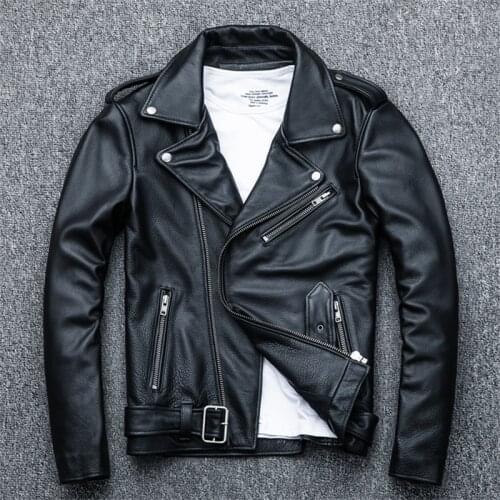 2021 New 100% Natural Sheepskin Genuine Mens Black Leather Jacket Motorcycle Fashion Slim Leather Jacket Coat Autumn Plus Size