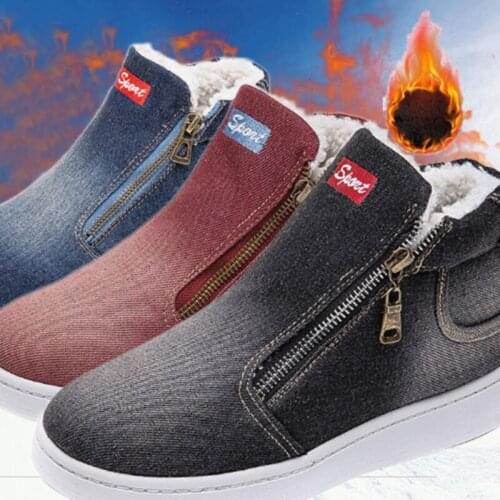 Autumn Winter Womens Shoes Fleece Push Warm Snow Boots Denim Jeans Boot Classic High Top Flat Casual Shoes Zapatos De Mujer