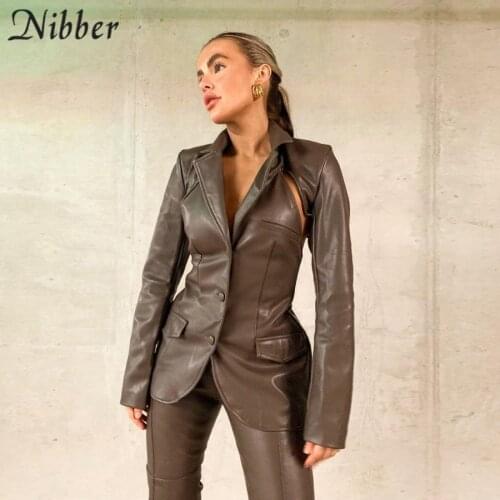 Nibber Autumn Fashion New PU Leather Jacket V-Neck Single-Breasted Slim Design Retro Coat For Office Ladies Daily Outing Wear
