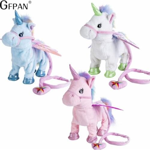 Hot Toys35cm Magic Walking Unicorn Plush Toy Stuffed Animal Toy Electronic Music Newborn player Toy for Children Christmas Gifts