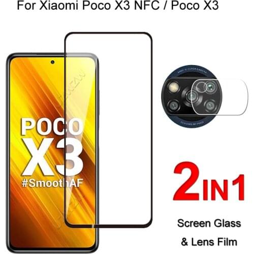 Full Cover Glass For Xiaomi Poco X3 NFC / X3 Screen Protector Protective Tempered Glass Explosion Proof & Camera Lens Film