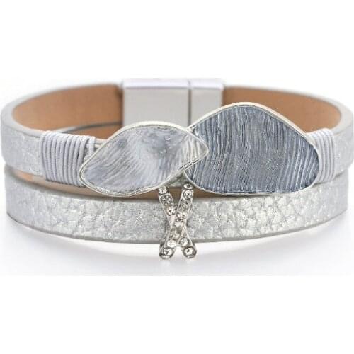 Popular Geometric Irregular Retro Style Double Color Painted Dripping Letter Hot Rhinestone Double Layer Female Leather Bracelet