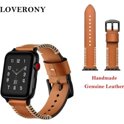 LOVERONY For Apple iWatch Series 5/4 Leather Watch Strap For Apple Watch Band 38mm 42mm Handmade Belt For iWatch 3/2/1 Watchband