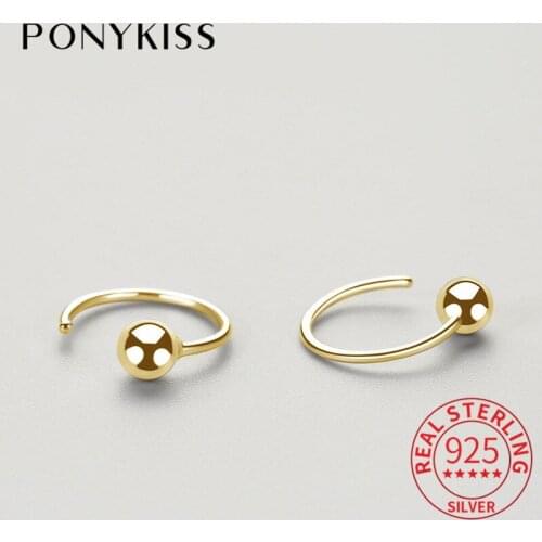 PONYKISS Casual Solid S925 Sterling Silver Round Fine Creative Stud Earrings For Women Christmas Jewelry Accessories Gift