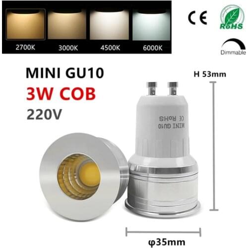 LED GU10 COB mini GU10 MR16 MR11 3w 35mm dimmable 2700k Warm White daylight Cold white Spot Light Bulb Lamp replace halogen lamp