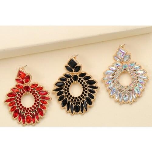 Juran Wholesale Metal Gold Pated Hollow Crystal Earrings Mutilcolor Gorgeous Geometric Earrings Women 8 colors available