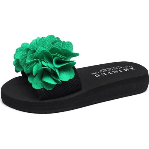 Green Sandals 2020 Ladies Slipper Casual Shoes Flower Wedge Summer Women Platform Solid 3cm Heel Slides Beach Shoes Plus Size 42