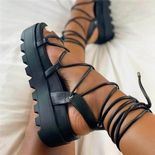 2021 Womens Gladiator Sandal Woman Platform Wedge Cross Tied Casual Shoe Summer Sexy Lady Ankle Wrap Lace Up Footwear Plus Size