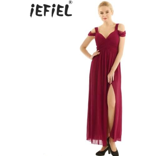 IEFiEL Formal Women Vestidos Dress for Women Ladies Chiffon One-The-Shoulder Side Split Long Dress Evening Party Prom Gown Dress