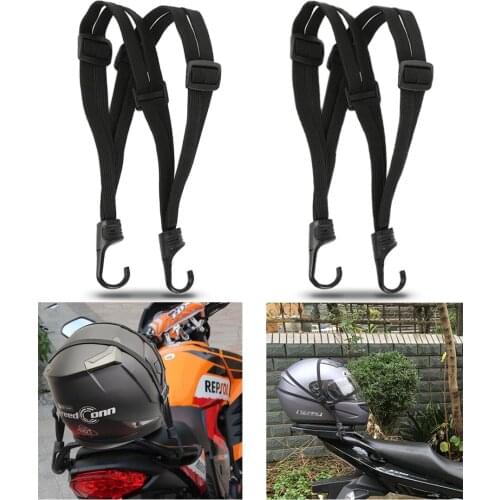 1 PCS Universal Motorcycle Helmet Luggage Rope 60cm Motorcycle Bungee Cord Bandage Retractable Elastic Strap with 2 Hooks, Black