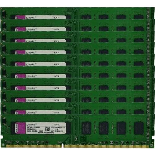 10pcs Kingston Pc3-10600u desktop DIMM memory, 2gb ddr3, 1333mhz, 240 pins, 1.5v, non-ECC