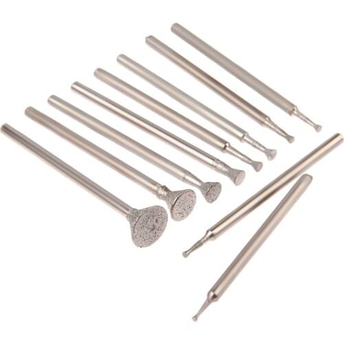 10Pcs Jade Amber Carving Tools Grinding Needle Diamond Grinding Head Burrs Bits 2.35mm Shank Engraving Carving Polishing Tool