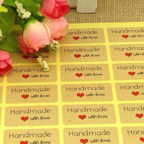 100pcs/lot 4x2cm Thank You love self-adhesive stickers kraft label sticker Hand Made Gift /Cake kraft sticker for gift box