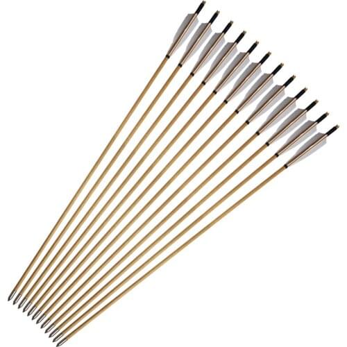 12pcs Indonesian Wooden Arrow 5 inches Turkey Feathers Hunter Traditional Bows and Arrows