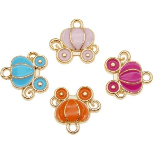 20pcs Mix Enamel Pendant 13*12mm Colorful Charm pumpkin carriage charms Keychain Colorful Jewelry Findings Gold Alloy Accessory