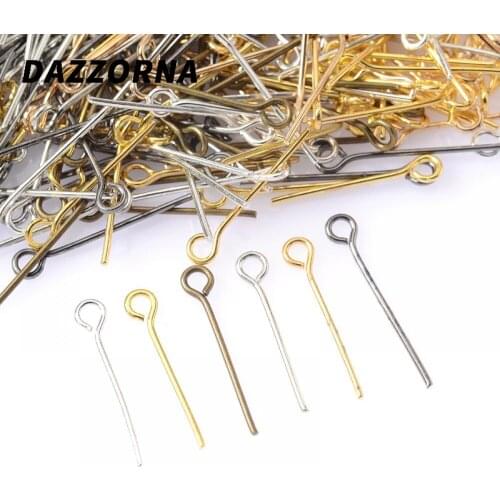 200Pcs/Lot 20mm Eye Head Pins Classic 6 Colors Plated Eye Pins Needles Beads For DIY Jewelry Making Earrings Findings Supplies