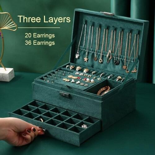 3 Layers Jewelry Organizer Box Large Capacity Display Holder Earring Ring Bracelet Storage Case for Women Double Drawer