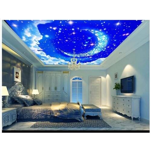3D wallpaper custom 3d ceiling wallpaper mural Moon in the sky white clouds zenith condole carries on the living room home decor