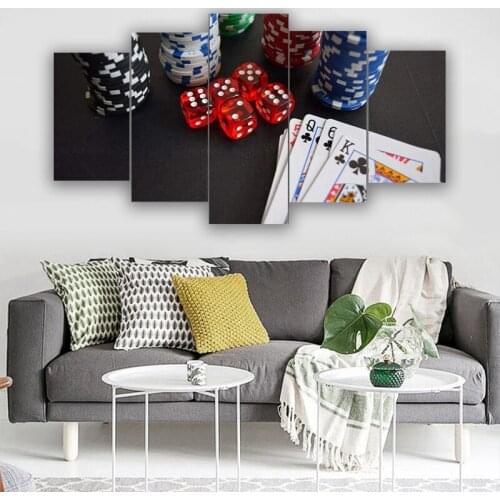 5 pcs Canvas Wall Art Cards Chips Dice Game Casino Print On Canvas Pictures 5 Pieces Abstract Painting Picture Modern Decor
