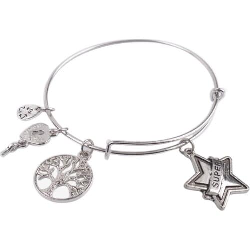 5PCS Fashion Expandable Wire Bangle alloy Super Star Charm Bangle Bracelet #92072