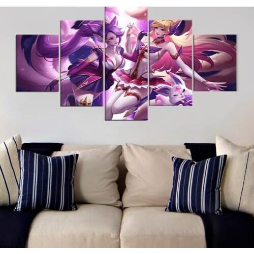5 Piece League of Legends Game Poster LOL Star Guardian Wall Picture Syndra Ahri Zoe Lux Canvas Painting Room Decor