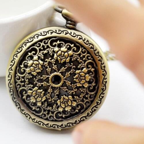 50pcs/lot Hot Sell Bronze Flower Quartz Pocket Watch Men Women Wacthes Pendant Necklace
