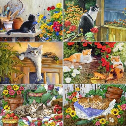 EverShine DIY Full Square Diamond Embroidery Cat Diamond Painting Animal Picture Of Rhinestones Flower Mosaic 5D Handmade Gift