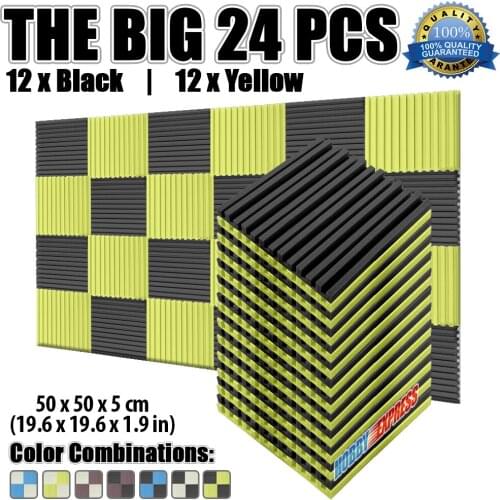 Arrowzoom 24 pcs Set Metro Striped Panel Sound Absorbtion Studio Acoustic Foam 19.6 x 19.6 x 1.9" 3 Color Combinations KK1041