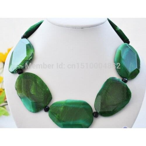 FREE SHIPPING>>>@ NEW HOT755 50mm green sheet stone faceted black stone necklace