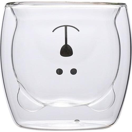 Cute Bear Lead-free Double Wall Handmade Glass Heat Resistant Milk Juice Drink Cup Insulated Clear Glass Tea Coffee Drinkware