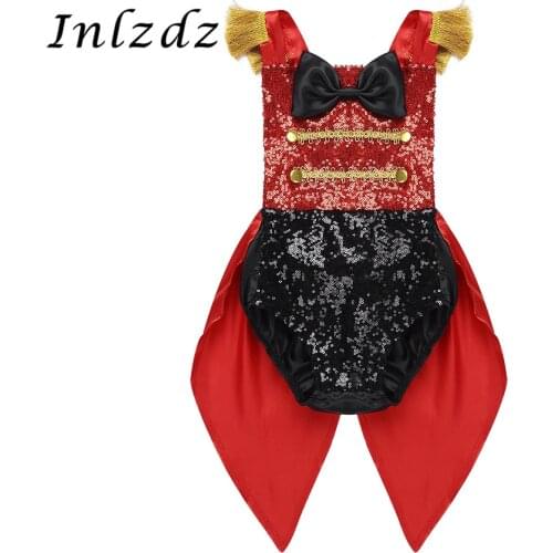 Infant Baby Girls Showman Ringmaster Circus Carnival Cosplay Costume Sleeveless Sequined Bowknot Romper for Halloween Role Play