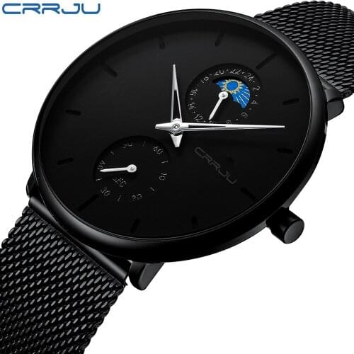 2019 New Mens Watches CRRJU Top Brand Luxury Men Fashion Dress Quartz Watch Perfect Gift Black Dial Modern Style relojes hombre