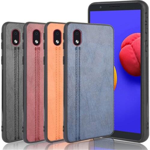 For Samsung Galaxy A01 Core Case Luxury Calfskin PU Leather lines Hard Back Cover Case For Samsung M01 Core A 01 M 01 Phone Case