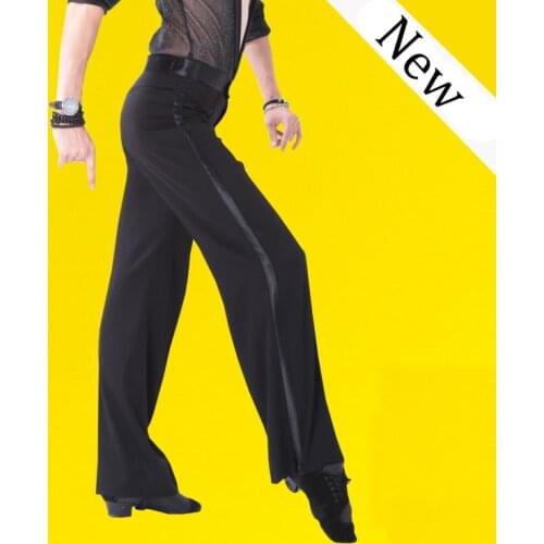 Black Satin Ribbon On Side Mens Latin Pants Mens Modern Ballroom Dance Pant Male Cha Cha Samba Trousers Performance Wear N1000