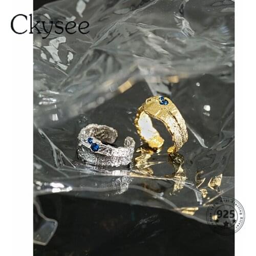 Ckysee New 925 Sterling Silver Ring Design Irregular Blue Zircon Adjustable Rings For Women Jewelry 2020 Trend