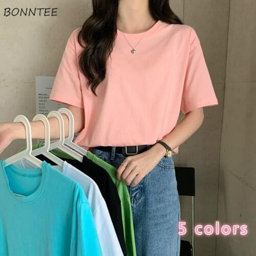T-shirt Women 5 Colors Ulzzang All-match Solid Loose O-neck Student Minimalist Basic Top Tees Casual Hot Sale New Summer Soft