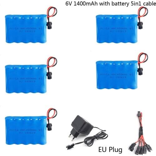 6V 1400mAh NI-CD battery wth 5in1 cable charger set 6.0v AA Battery For RC toy car truck tank Gun toy parts lighting facilities