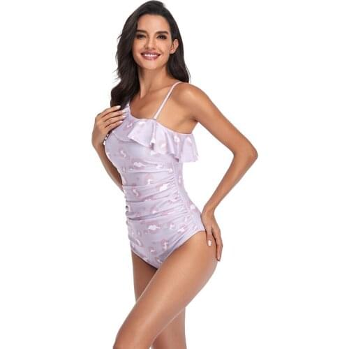 One Shoulder Swimsuit Women white 1 Piece Swimsuits for Womens Ruffle Bathing Suit Print Summer Swim 2021 Plus Size XXL XL L M