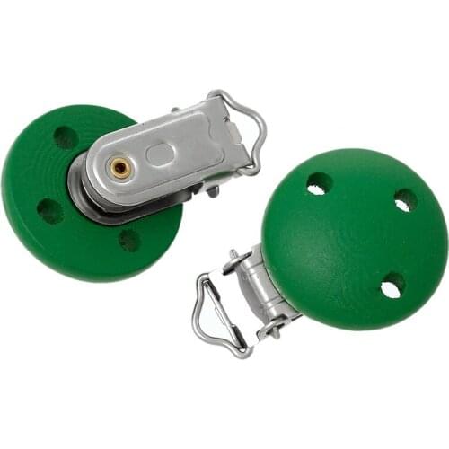 LF 5Pcs Green Wooden Metal Baby Pacifier Clips Solid Color Holders Cute Infant Soother Clasps Holders Accessories Diy Tool