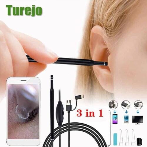 2M In Ear Cleaning Endoscope Spoon Mini Camera Ear Picker Ear Wax Removal Visual Ear Mouth Nose Otoscope Support Android PC