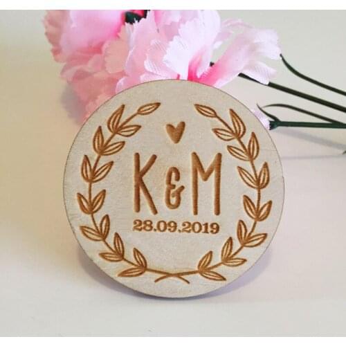 Leaves Wooden Cut Fridge Magnet Engraved Rustic Vintage Destination Wedding Gift invitation Baby Shower