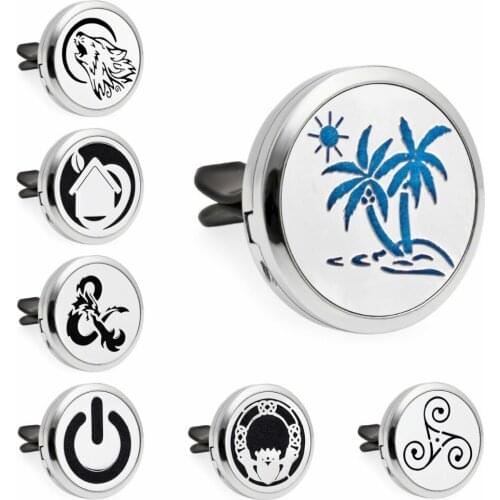 Coconut tree wolf horse trendy 30mm Diffuser Locket Car vent clips Aromatherapy Essential Oil perfume locket Magnetic 10Pads