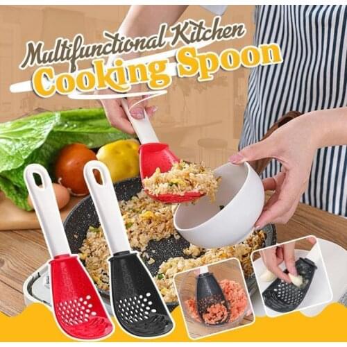 Multifunctional Kitchen Cooking Spoon Heat-resistant Hanging Hole Innovative Potato Garlic Press Colander Spoon for Kitchen