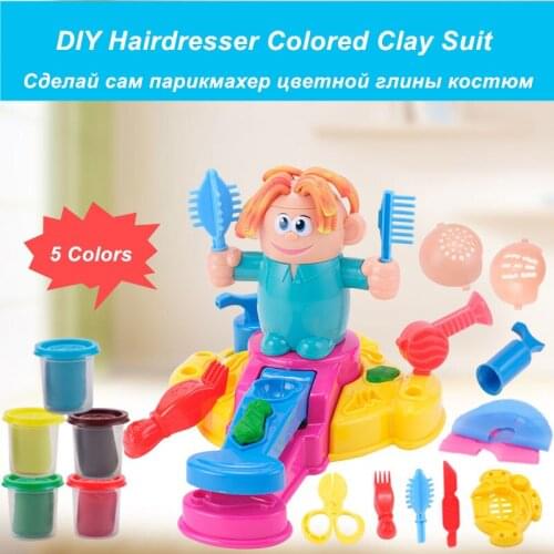 Children Hairdresser Color Clay Mud Set Pretend Toy DIY Plasticine and Tool Kit Non-toxic Barber Model Set Educational Toy Gift