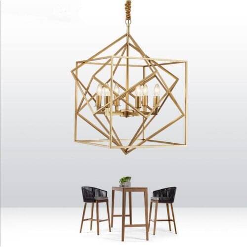 All copper personality creative art Rubiks cube modern minimalist fashion designer model room villa hall bedroom chandelier LED