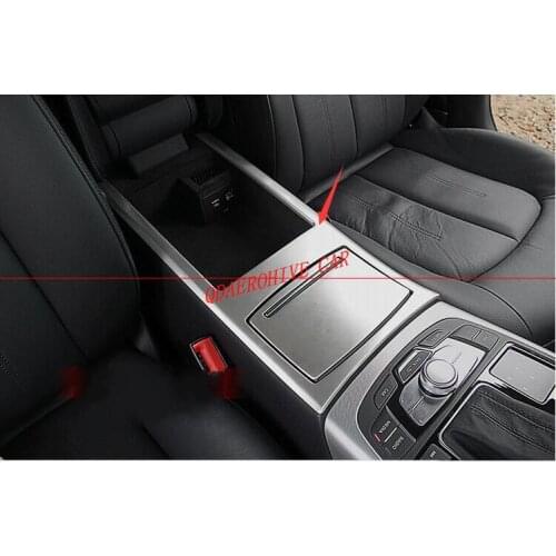 QDAEROHIVE Car Console Armrest Storage Box Cover Trim Strip Stainless Steel Styling Water Cup Frame Sticker for Audi A6 C7 12-18