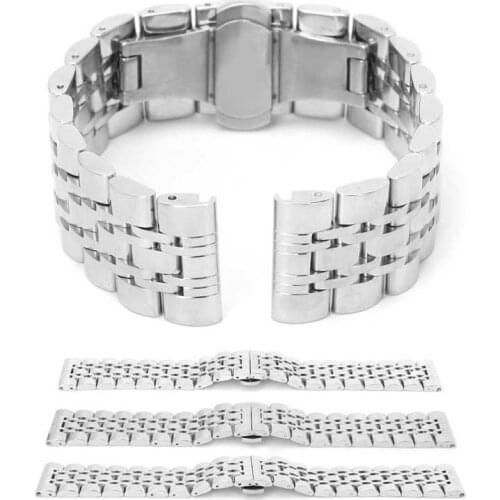 22/23/24mm Stainless Steel Watch Band Silver Solid Adjustable Butterfly Clasp Replacement Watchband